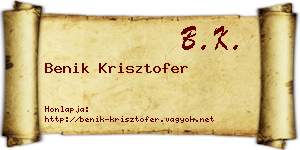 Benik Krisztofer névjegykártya